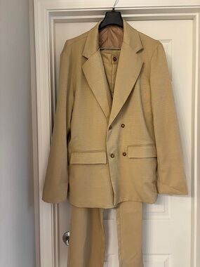 SHEIN tan double breasted linen look men’s two piece suit new Xl